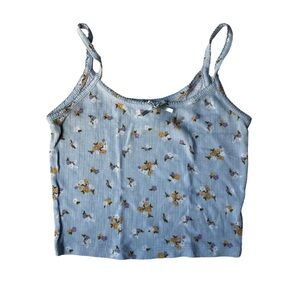 Forever 21 Baby Blue Floral Ribbed Crop Camisole Tank Top